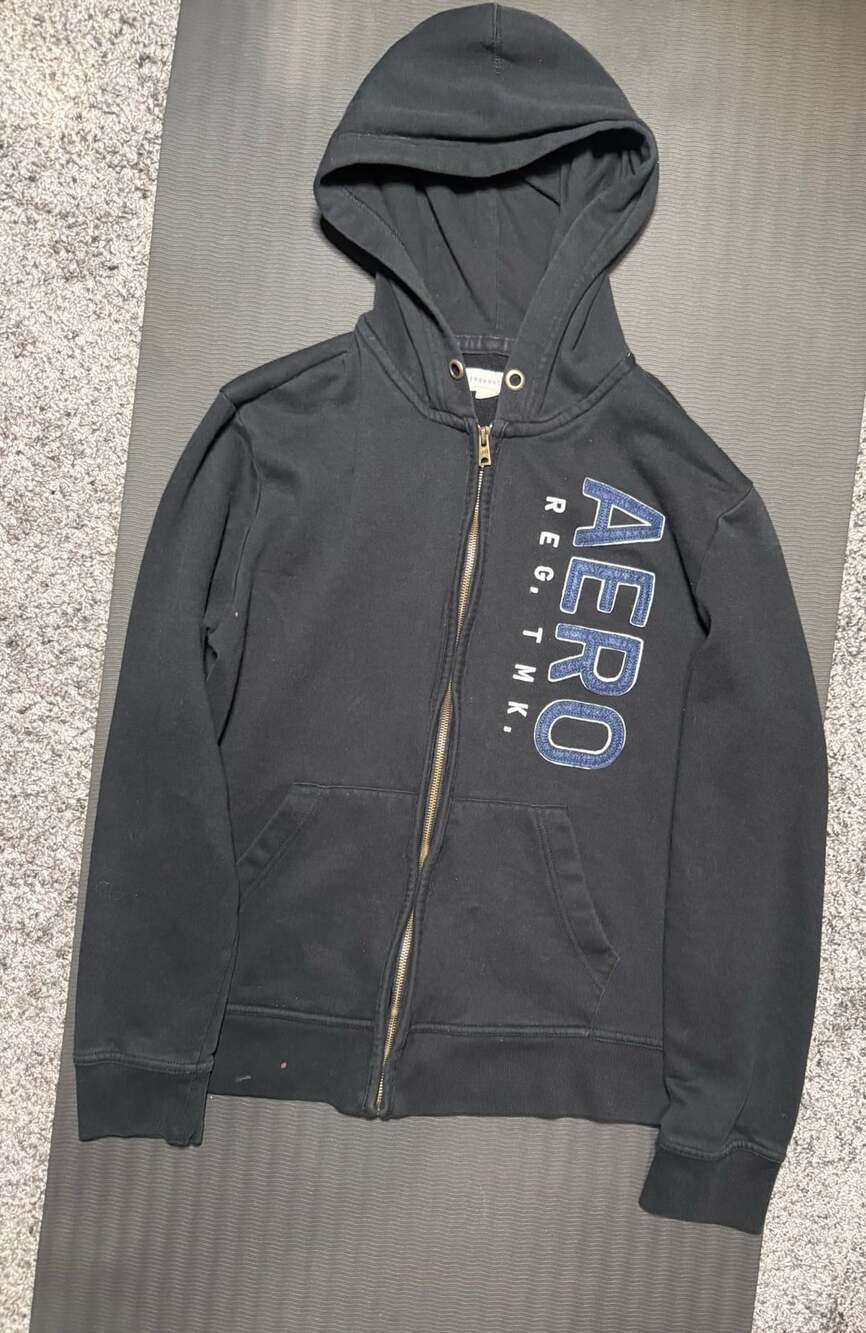 Aeropostale Full Zip Hoodie Size L Black Graphic Sweatshirt